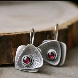 Modern Silver Earrings with Red Accent